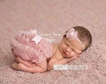Newborn Girl Photo Prop, Pink Diaper Cover, Photography Props, Mauve Ruffle Baby Diaper Cover, Newborn Photo Props, Ready To Ship, Old RoSe