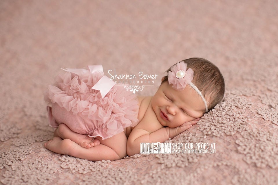 Old Rose Mauve Pink Chiffon Diaper Cover Newborn Baby Photography Props - Newborn Photo Props, Bloomers, Girl Props, Ruffle, Bow, Vintage