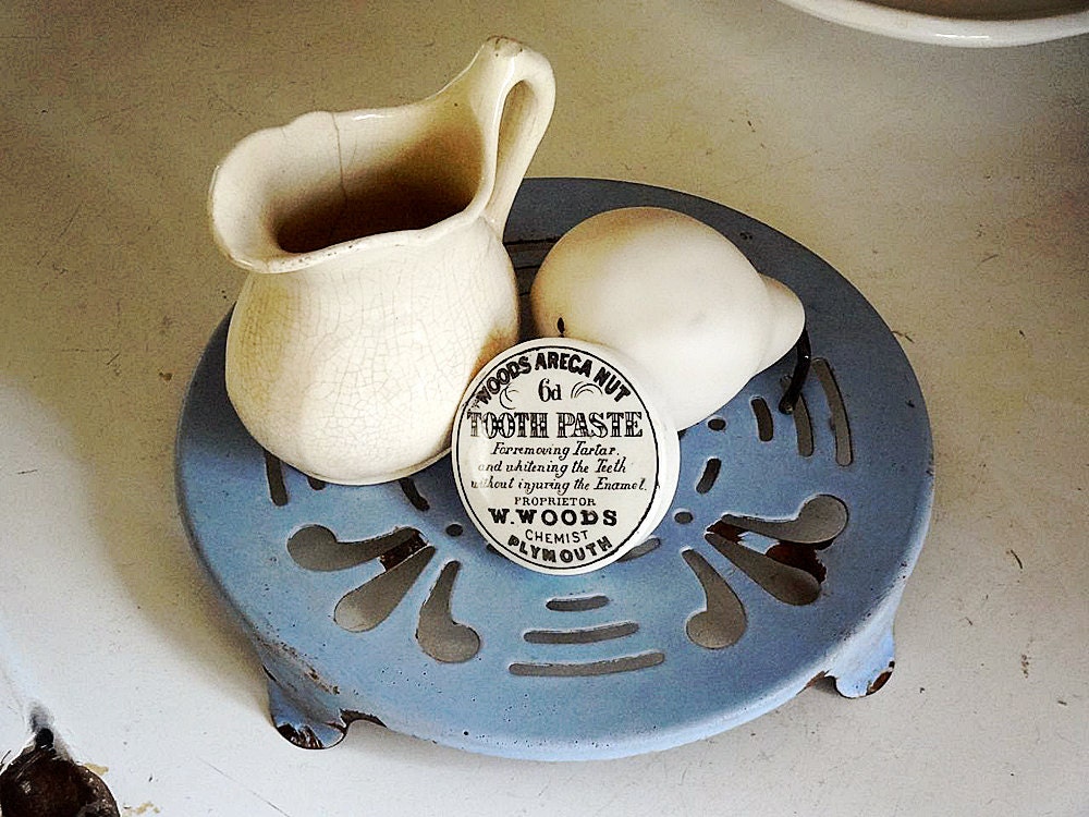 vintage French enamel trivet round lavender blue by AtticAntics