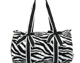 Personalized Black Zebra Quilted Duffle Bag