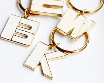 Initial Keychain Enamel, Monogram Keychain, Enamel Letter Keychain, Personalized Keychain, White Initial Keychain, P & F Available