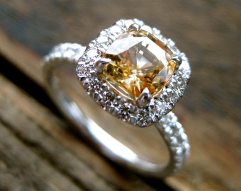 Champagne Brown Sapphire Engagement Ring in 14K White Gold with Diamonds Size 5