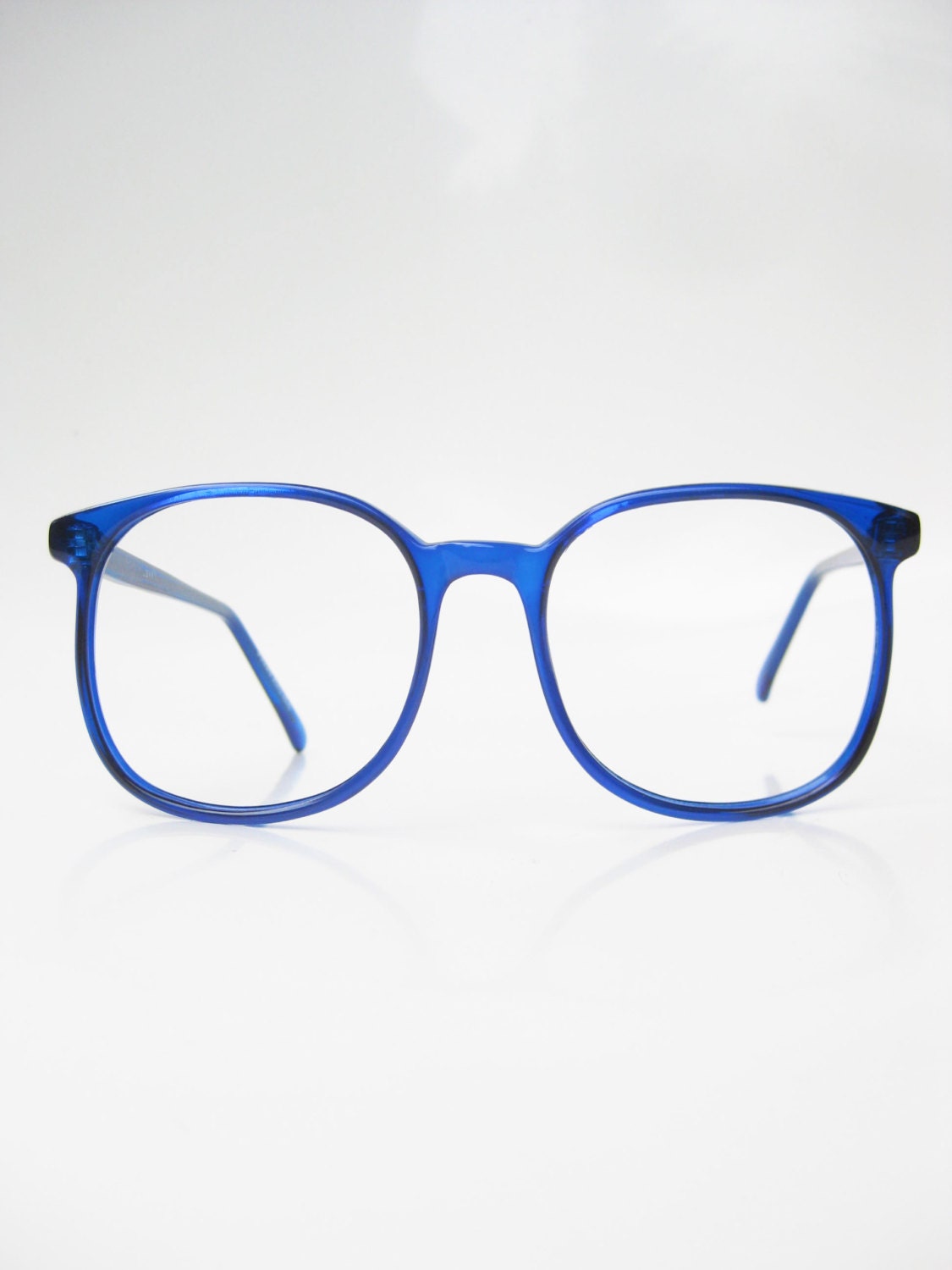 Vintage Oversized Eyeglasses 1970s Round Sapphire Blue Sea