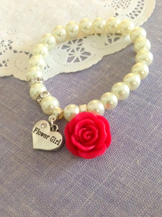 Rose flower flower girl stretchy bracelet. CHILD sized.