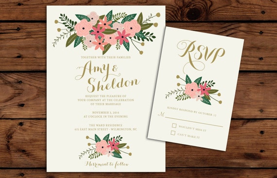 Printable Wedding Invitation and RSVP Bundle // Vintage Floral // Wedding Invitations // Spring Wedding Invitation // Fall Wedding