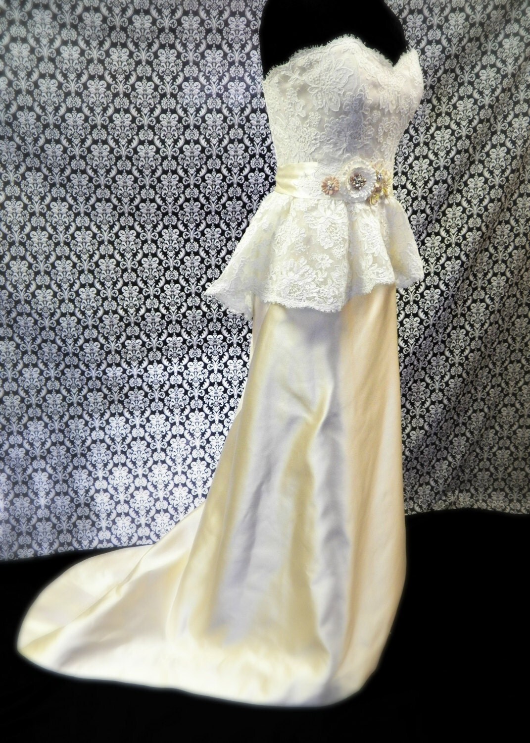 Ivory Lace Peplum Wedding Gown Top Bridal Separates Size 10