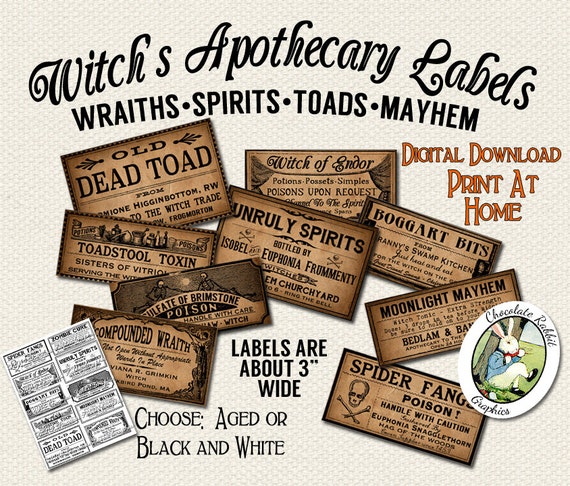 Apothecary Labels Halloween Witch Magic Printable Digital