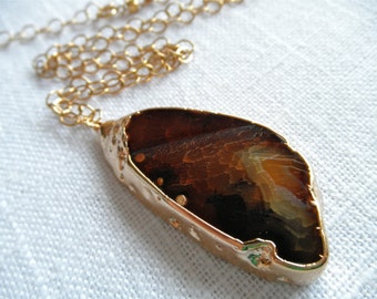Brown sliced agate necklace - agate necklace - gold necklace - D R U Z Y 256