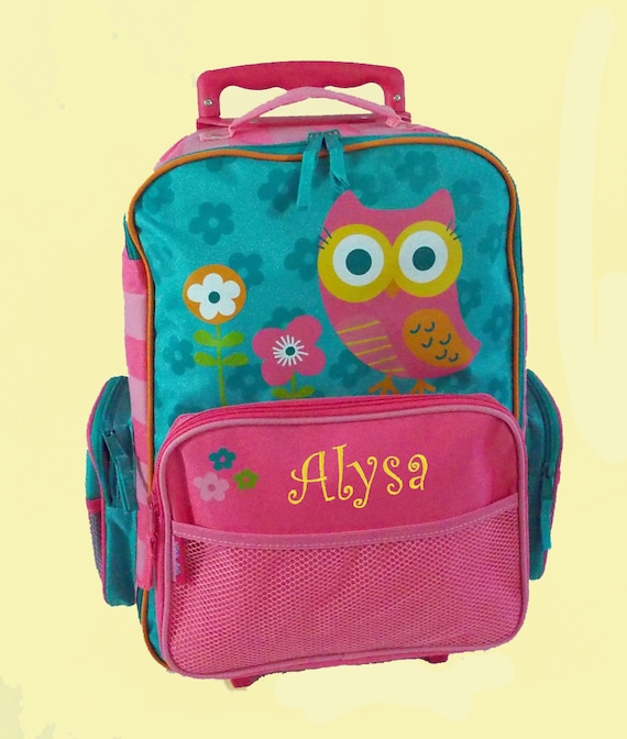 Personalized Stephen Joseph Rolling Luggage TEAL OWL Themed for Children
