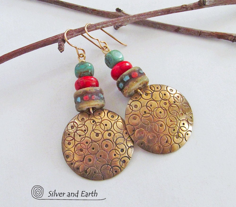 Tribal Earrings African Earrings Brass Earrings by SilverandEarth