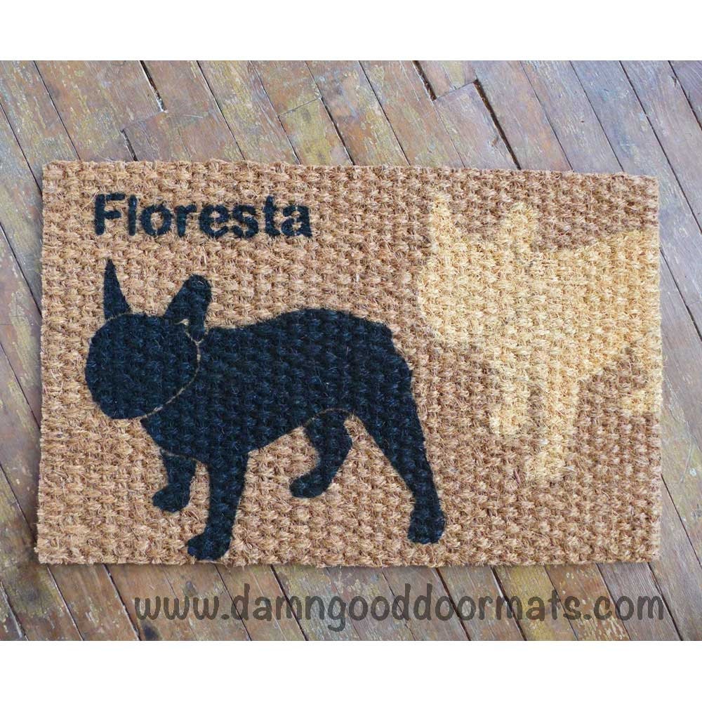 2 French Bulldogs Frenchie dog door mat
