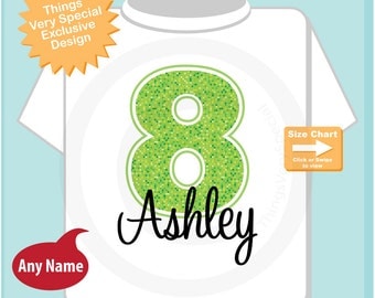 Eighth Birthday Shirt, Lime Green Number 8, 8th Birthday Shirt, Personalized Girls Birthday Shirt for kids (04182013a)