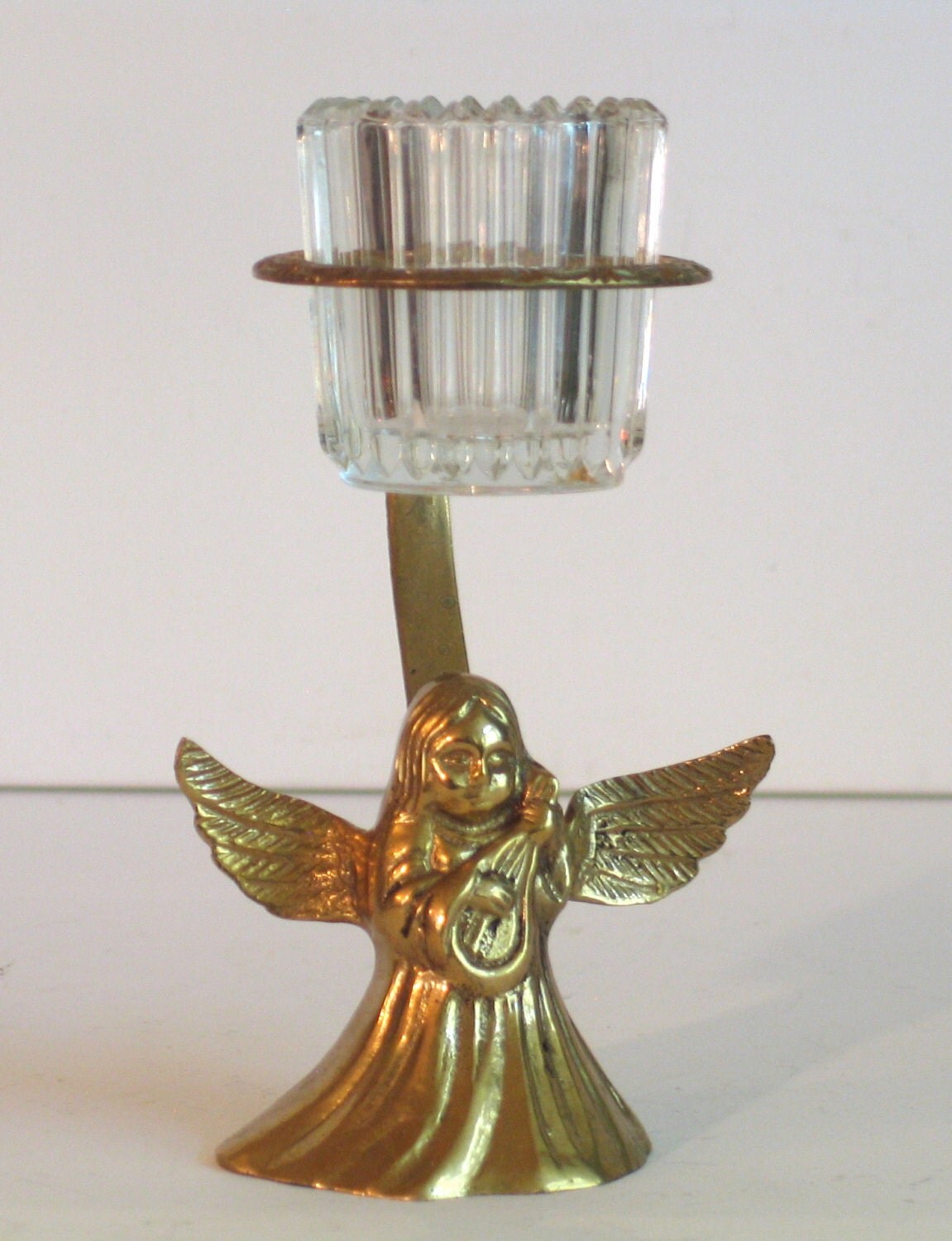 Candle Holder Brass Angel with Glass Candle Cup