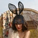 Black lace veiled bunny ears headband