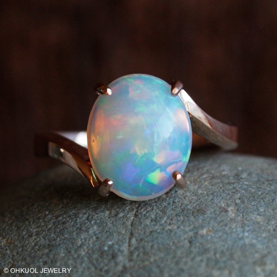 Natural Ethiopian Opal Ring Set in Rose Gold Prong by OhKuol