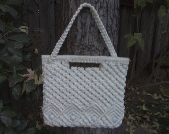 Macrame Purse 1970s Macrame Purse 70s Macrame Purse White Macrame Purse Vintage Macrame Purse Macrame Handbag Boho Bohemian Hippie Festival