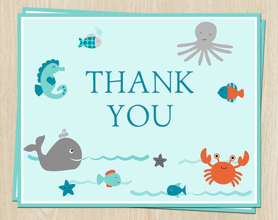 Under The Sea Thank You Cards Baby Shower Birthday Blue