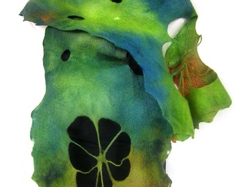 Felted Scarf, Forest Green Copper Brown, Scarf With Holes, Merino Wool Scarf, Gift For Her