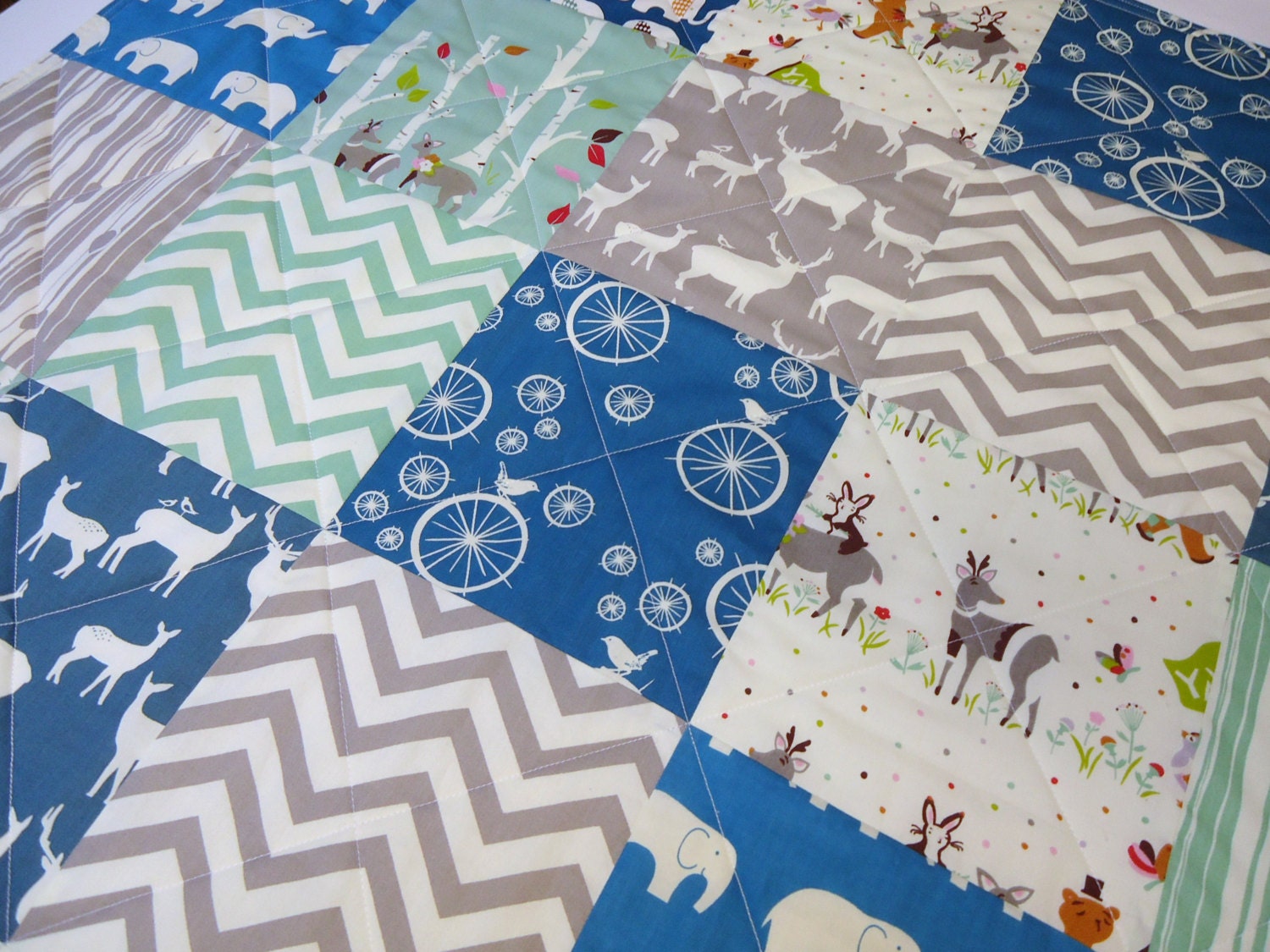 Baby Boy Quilt-Organic-Retro Birch Fabric-Modern Baby