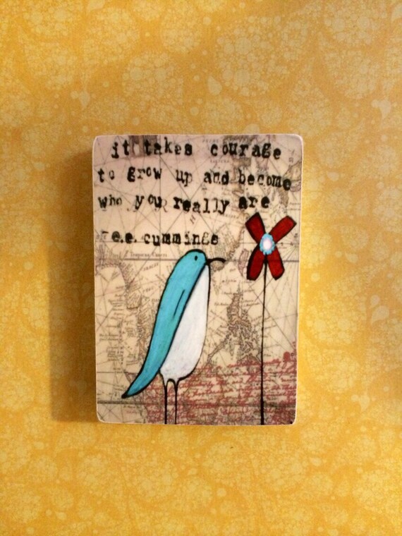 Items similar to E.E Cummings quote with bird, ACEO Reproduction ...