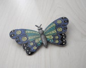 Vintage Art Deco Butterfly Brooch, Guilloche Brooch, Art Deco Brooch, Guilloche Enameled Brooch