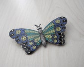 Vintage Art Deco Butterfly Brooch, Guilloche Brooch, Art Deco Brooch, Guilloche Enameled Brooch