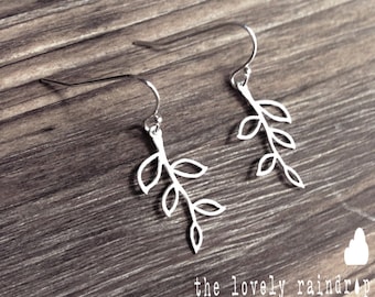 Tiny Branch Earrings on Sterling Silver Ear Hooks - Dangle Earrings - Make Perfect Gift - The Lovely Raindrop