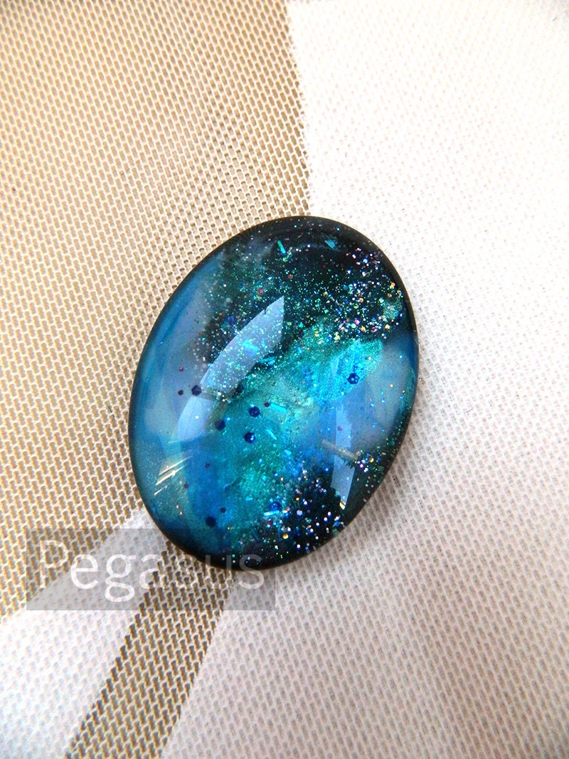 Northern Blue Aurora Borealis Glass OVAL Unset Cabochon (3 Piece)(40x30 cab) Galaxy  pendant for wedding favor,costume,jewelry making