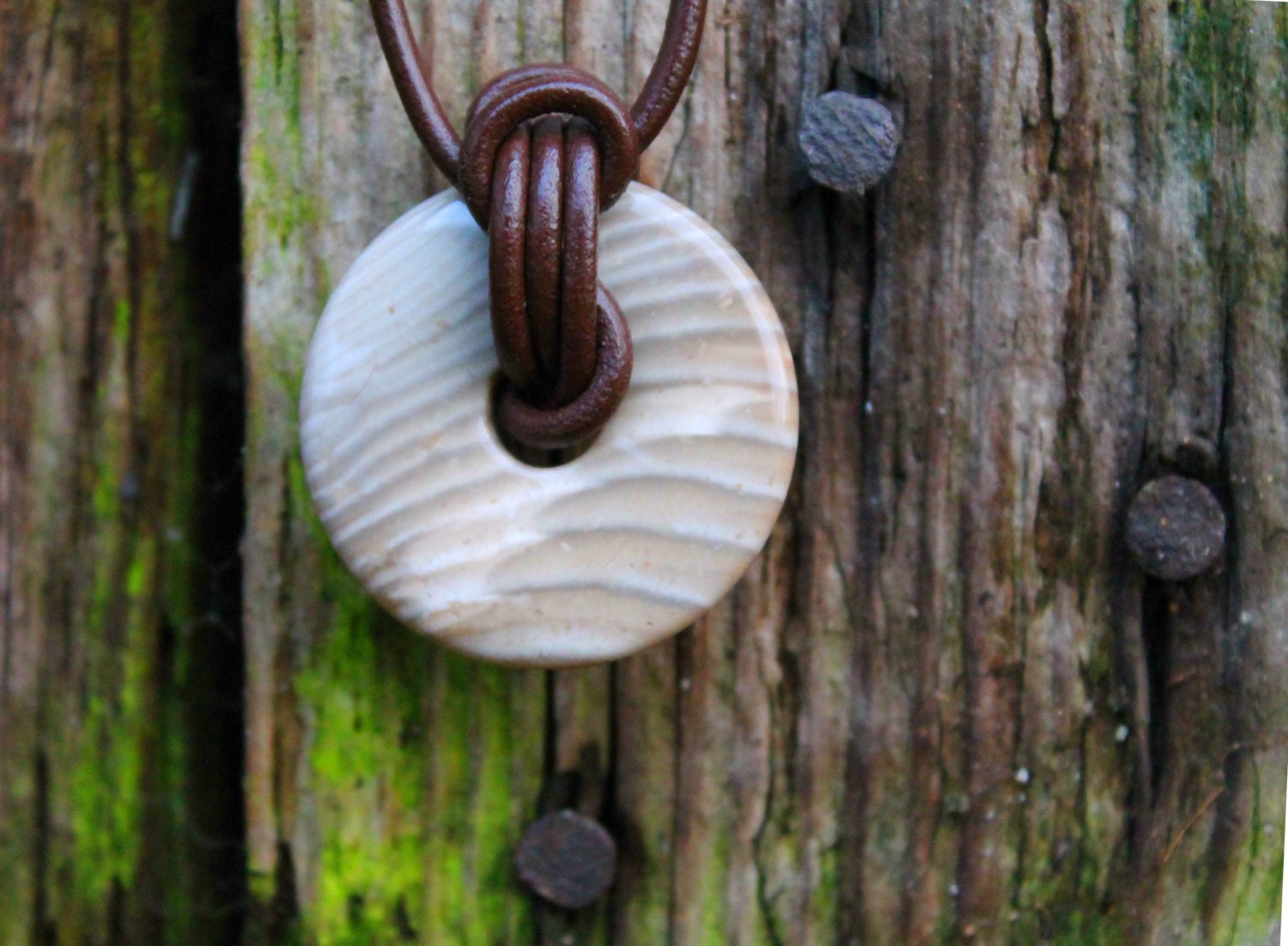Striped Flint Pendant Donut Leather necklace by DreamsFactory