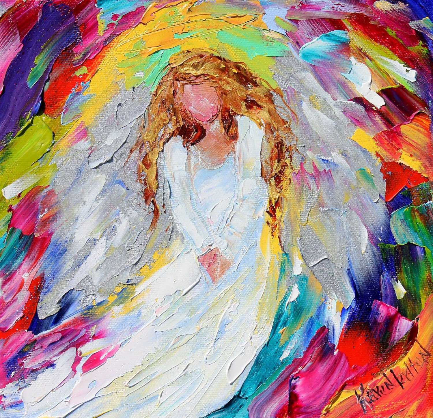 Original oil painting impasto Angel impressionism oil on