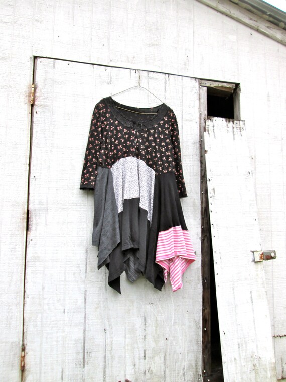boho lagenlook romantic knit dress / Upcycled clothing