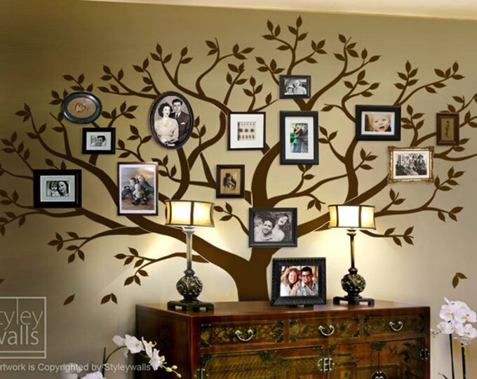 Family Tree Wall decal, Tree Wall Decal, Photo Frame Tree Wall Decal Sticker, Large Family Tree Wall Decal Sticker, Living Room Frames Tree