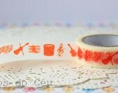 Musical Instruments Washi Tape - Orange - 1 Roll - 10 mt - Ready to Ship.