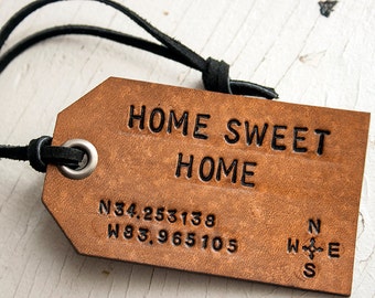 Items similar to Set of 2 Map Coordinates Leather Luggage Tags ...