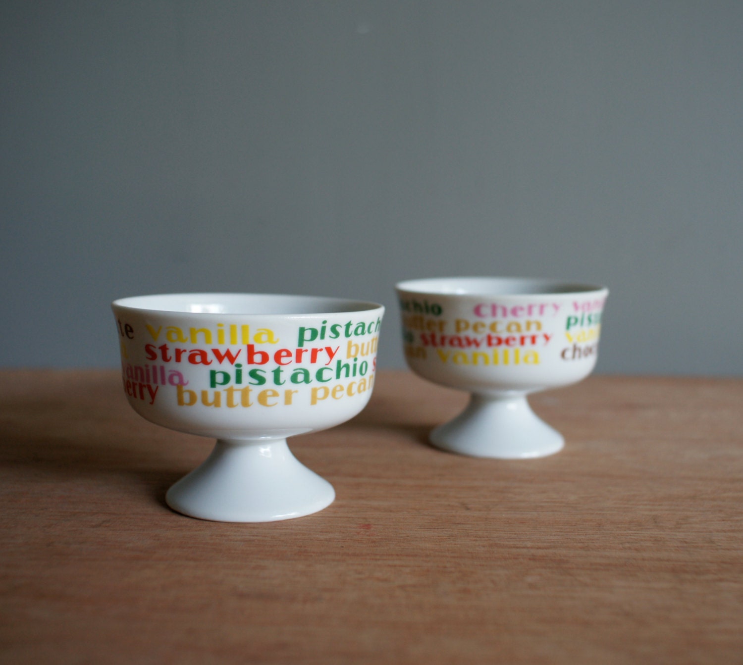 Vintage 60s 70s PUDDING Ice Cream CUPS Set of 2