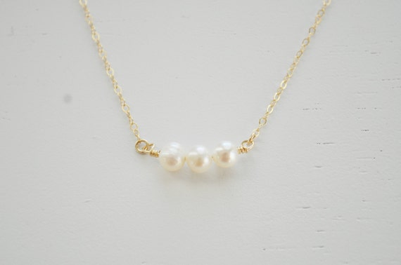 Three Pearls Necklace tiny freshwater pearl by adenandclaire