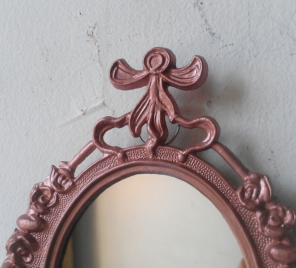 Framed Mirror in Small Vintage Rose Gold Frame Upcycled