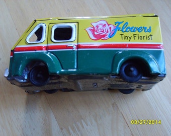 Vintage Toy Metal Truck Delivery Flower Vintage Toy Metal Truck Delivery Flower