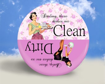 Pin Up and Housewife Clean Dirty Dishwasher Magnet - Pretty Purple - 2.25 Inches