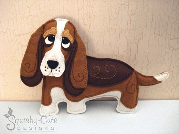 Dog Sewing Pattern PDF - Basset Hound Stuffed Animal Felt Plushie - Benny The Basset Hound - Instant Download