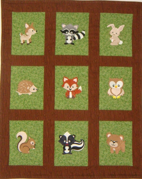 Embroidered Woodland Animals Baby Quilt Blanket You choose