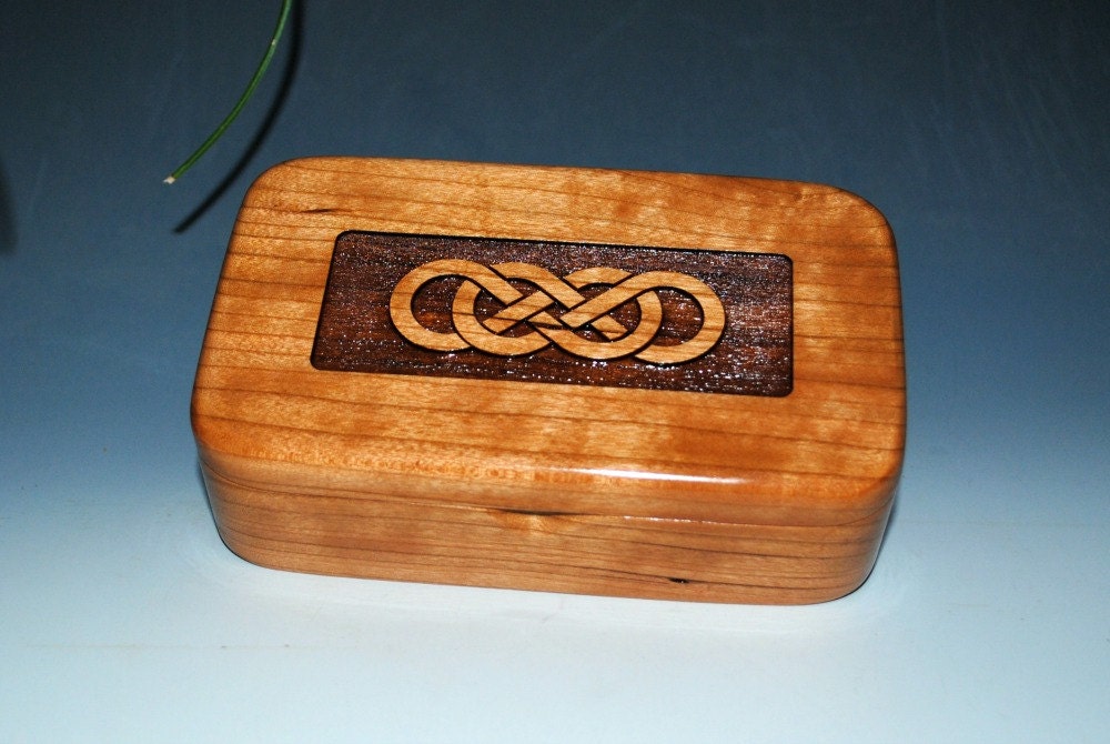 Double Infinity Laser Engraved Cherry Handmade Wooden Treasure Box