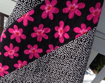 Modern Handmade Baby Infant Toddler Newborn Blanket pink black white ready to ship