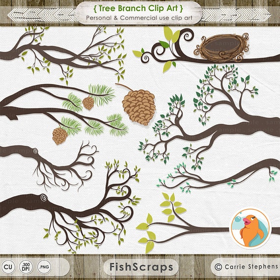 Tree Branch Clip Art - Bird Nest & Pine Cone - Owl Tree ClipArt - Tree Branch - Digital Invitation Graphics - Whimsical Woodland Forest Il_570xn