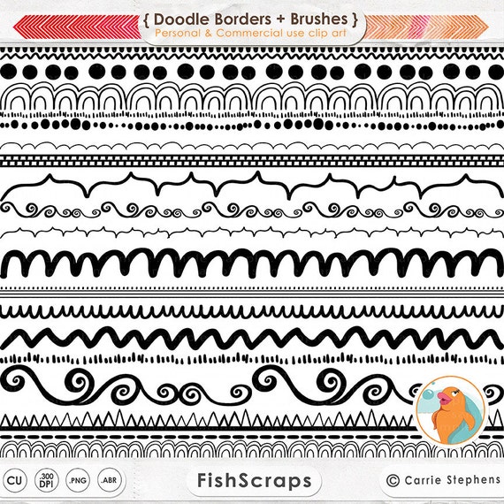 Hand Drawn Border Doodle Clip Art, PNGs + Photoshop Brush, Border ...