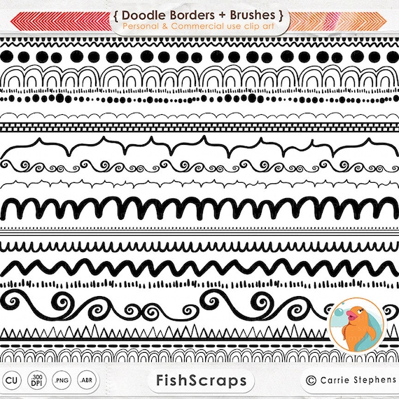 Hand Drawn Border Doodle Clip Art, PNGs + Photoshop Brush, Border ...