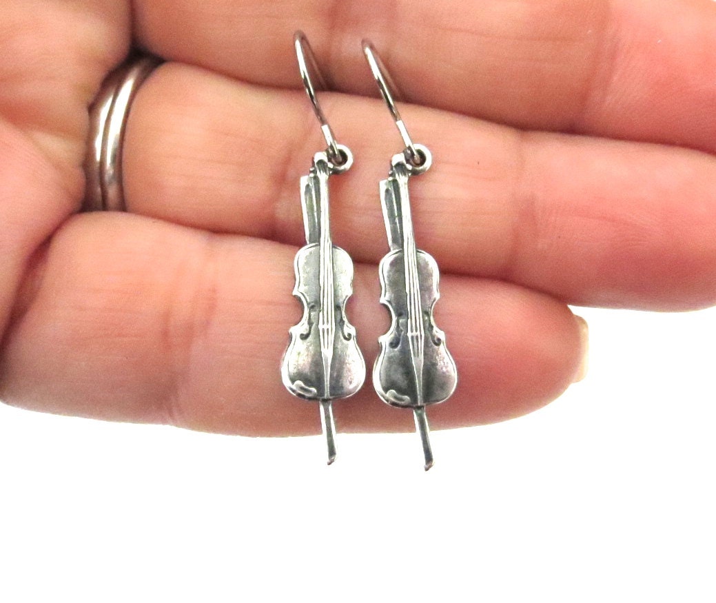 Little Violin Necklace Sterling Silver Ox Finish by BellaMantra