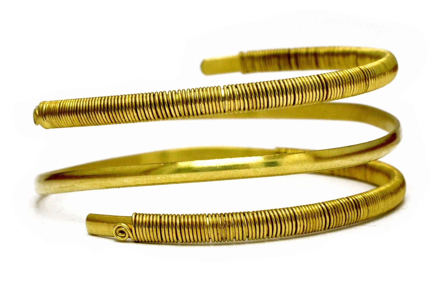 Wire Wrap Brass Cuff Bracelet Spiral Armlet Cocktail