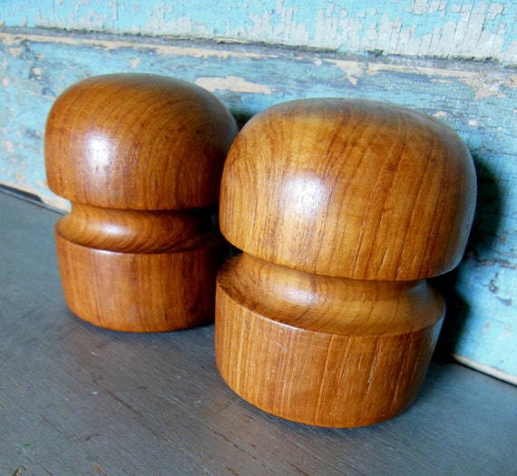 Mid Century Teak Salt and Pepper Shakers MCM Vintage