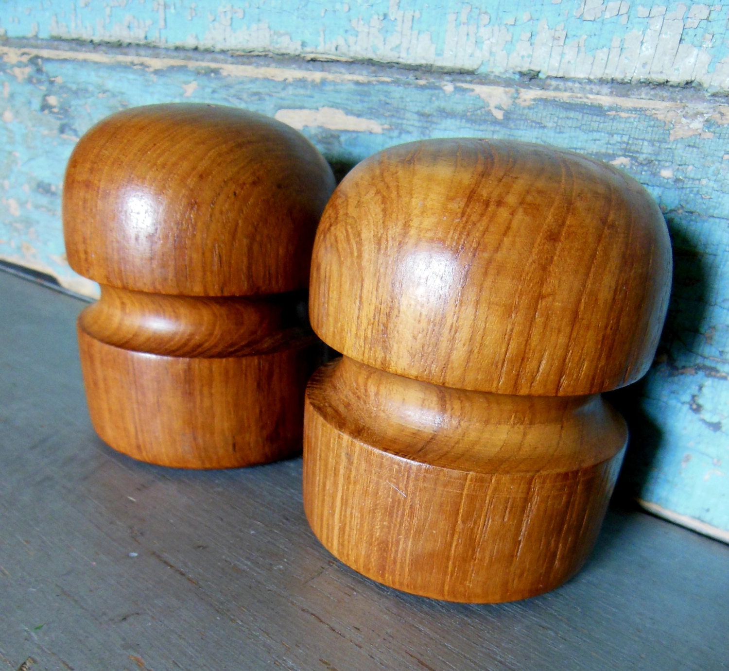 Mid Century Teak Salt and Pepper Shakers MCM Vintage
